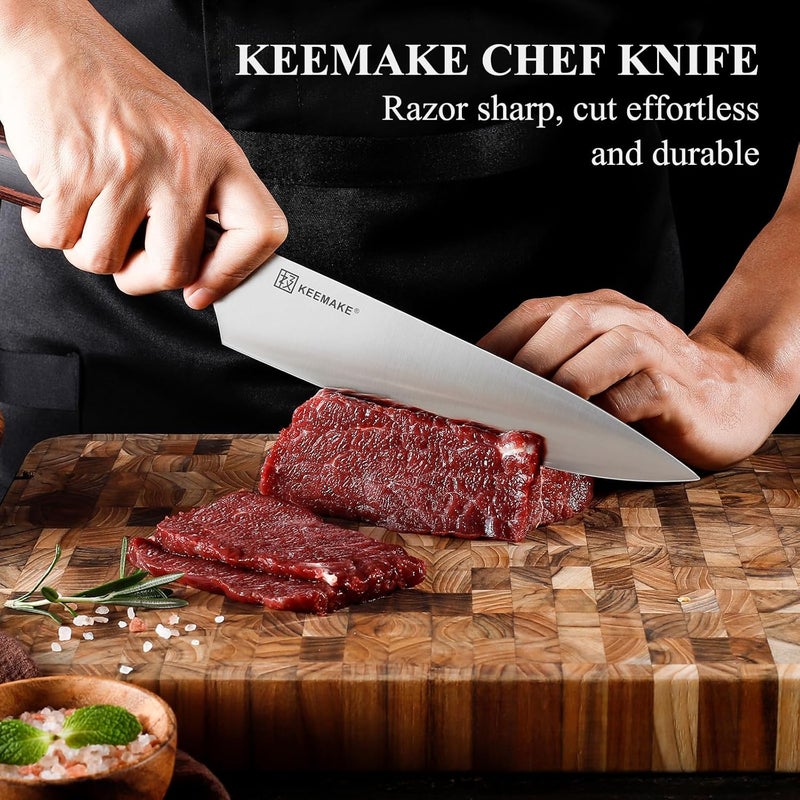 KEEMAKE Chef Knife 8 inch - Sharp Kitchen Knife High Carbon Stainless Steel Blade, Gyuto Knife Ergonomic Wood Handle, Professional Chef’s Knife for Home Kitchen and restaurant - Image 3